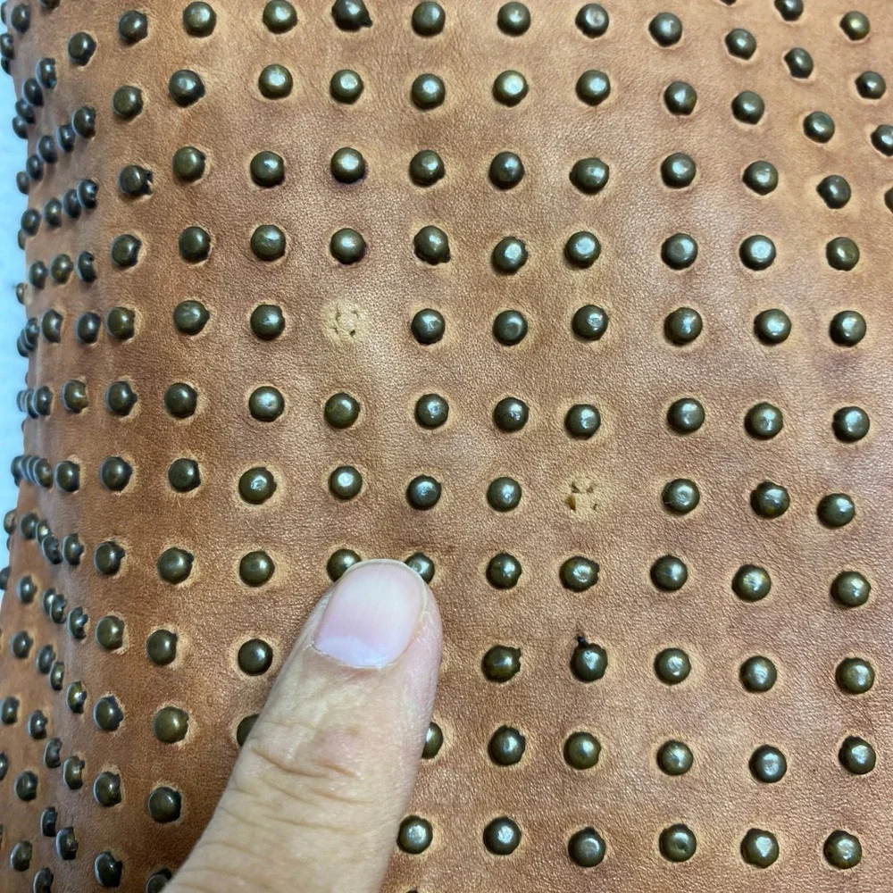 Platania Brown Leather Studded Double Handles Large Tote Shoulder Bag - Italy